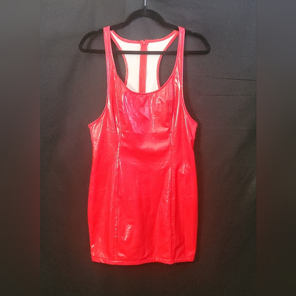 Vinyl Mini Dress in Vibrant Red Size L - Picture 12 of 16